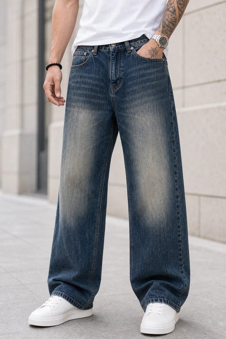 SQUALO BAGGY DENIM 116 front view worn by model