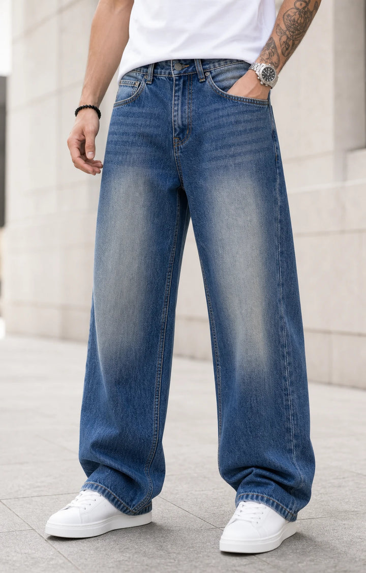 SQUALO BAGGY DENIM 004 front view worn by model