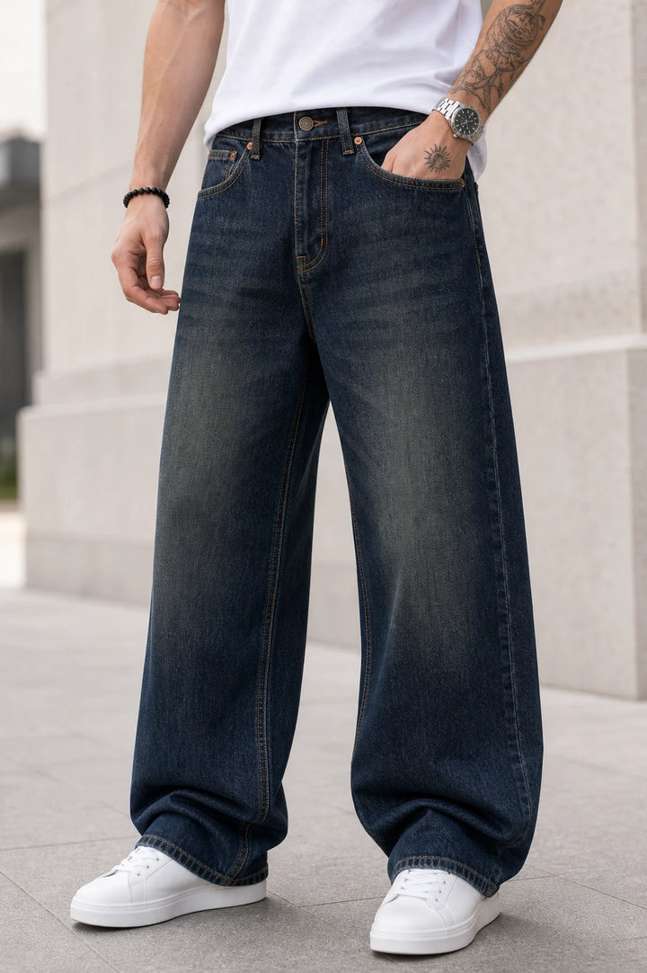 SQUALO BAGGY DENIM 046 front view worn by model