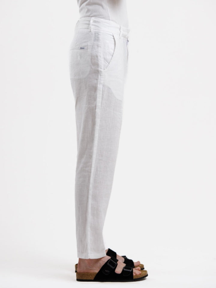 100% Linen Regular Fit Trousers - White