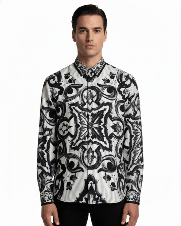 PRINTED LONG SLEEVE SHIRT - BLACK