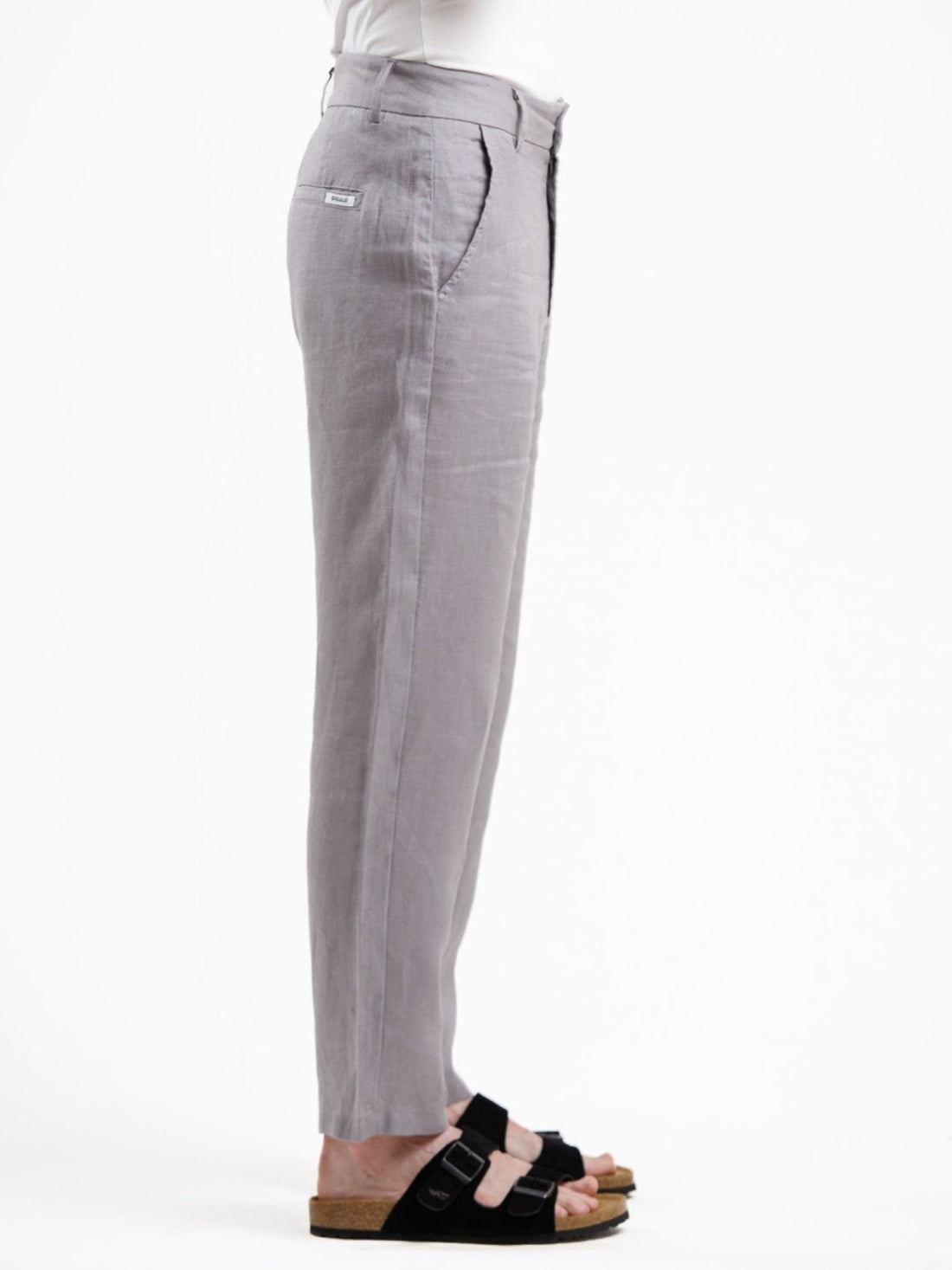 100% Linen Regular Fit Trousers - Grey
