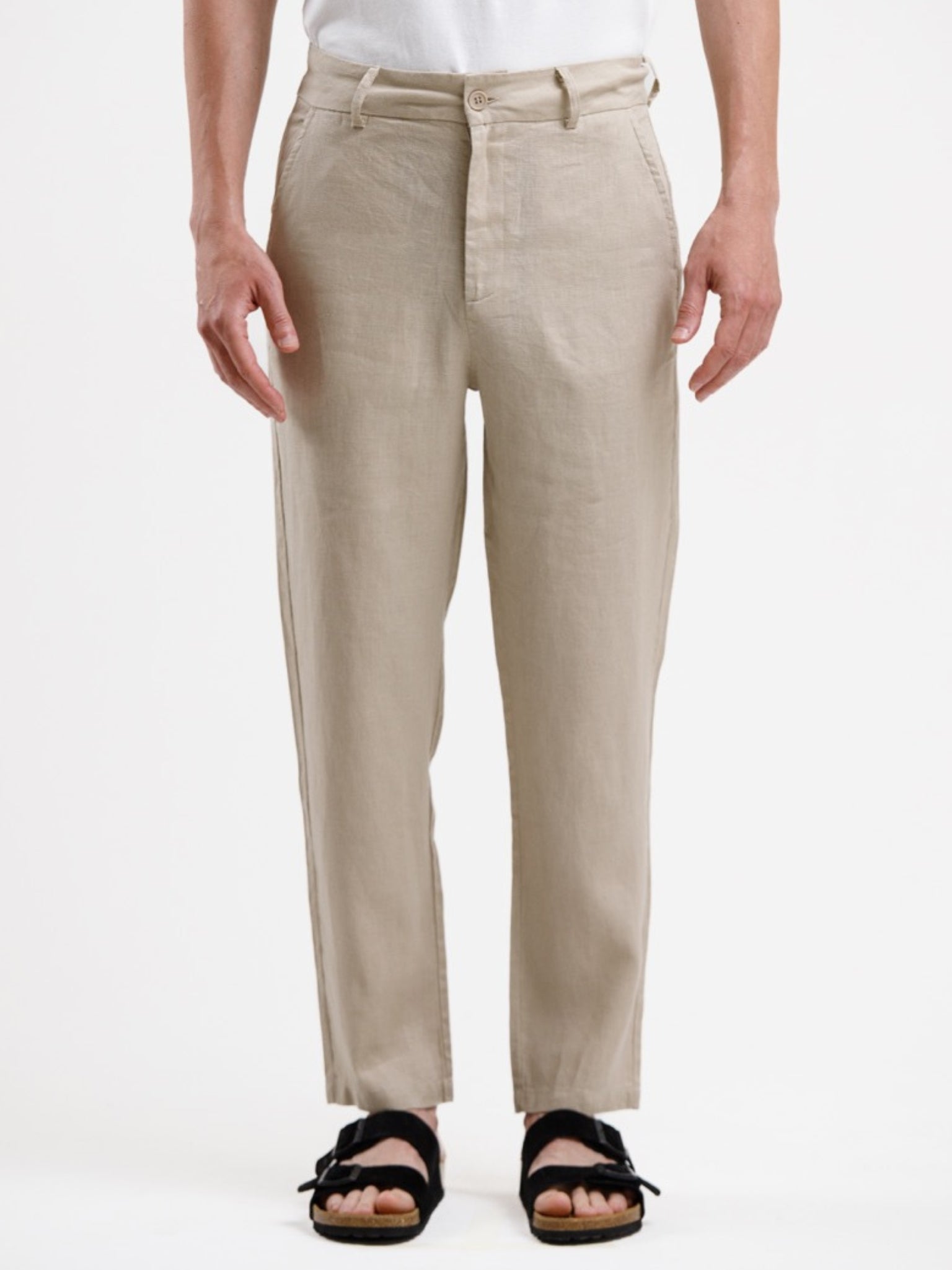 100% Linen Regular Fit Trousers - Beige