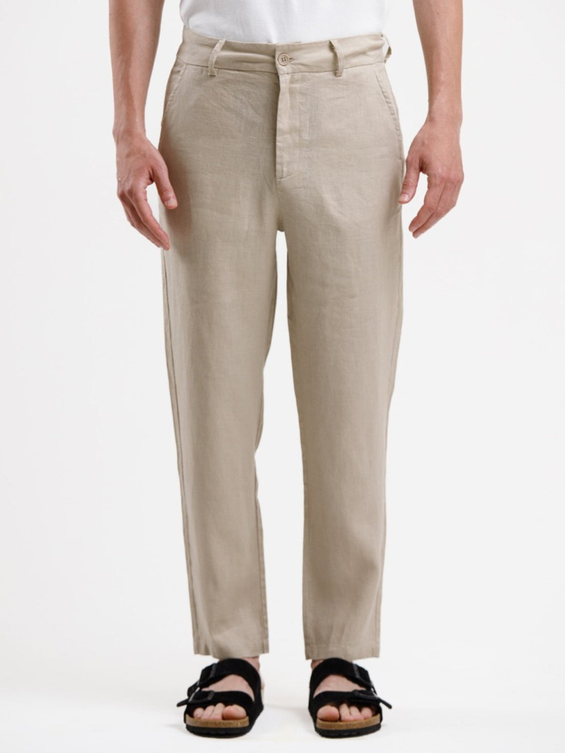 100% Linen Regular Fit Trousers - Beige