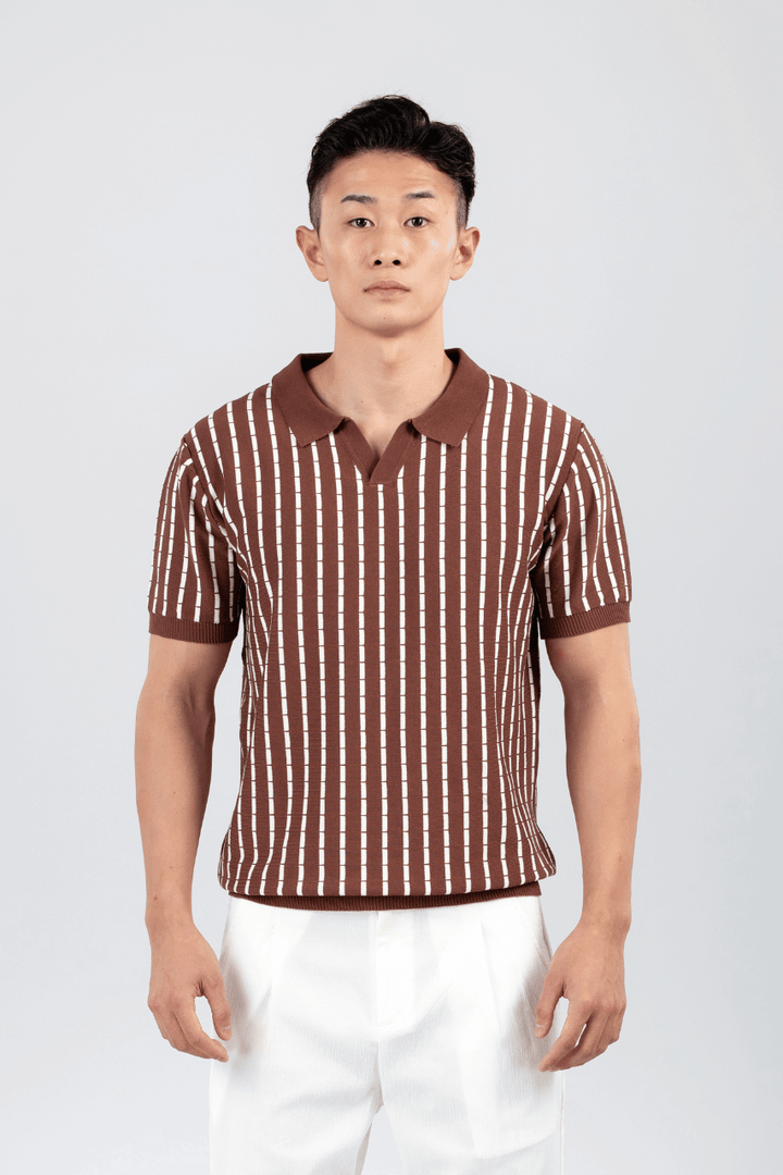 SQUALO STRIPED KNIT POLO TEES