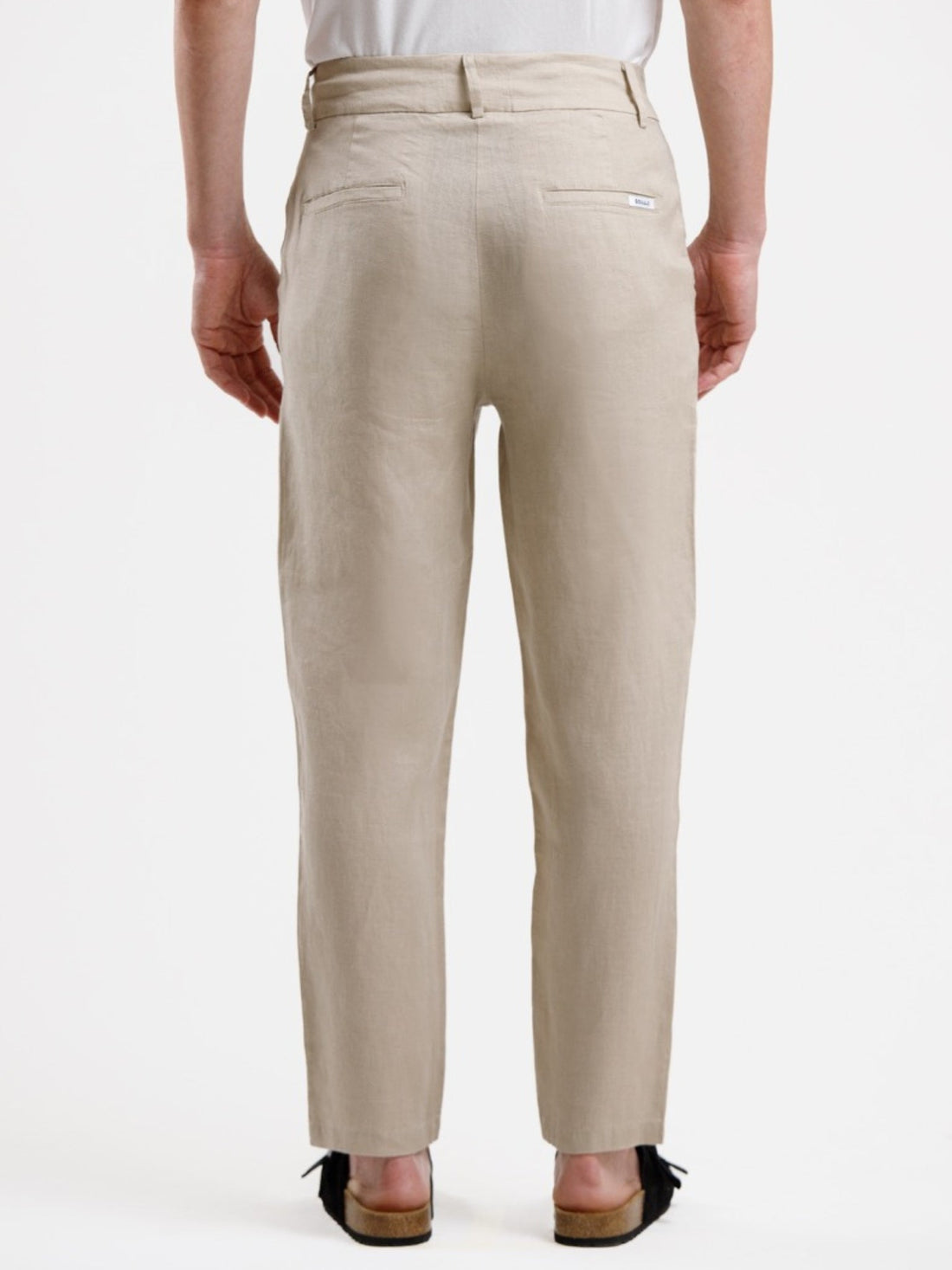 100% Linen Regular Fit Trousers - Beige