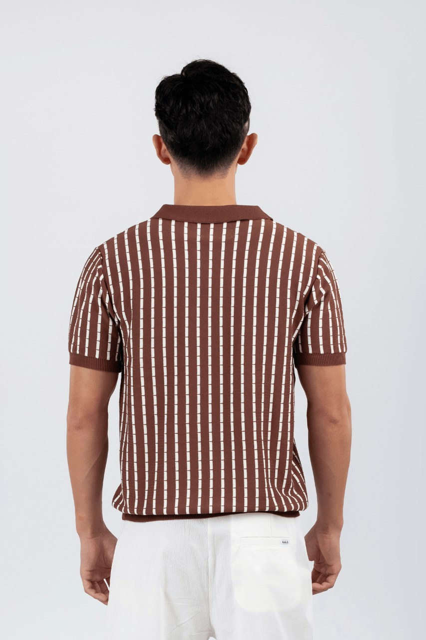 SQUALO STRIPED KNIT POLO TEES