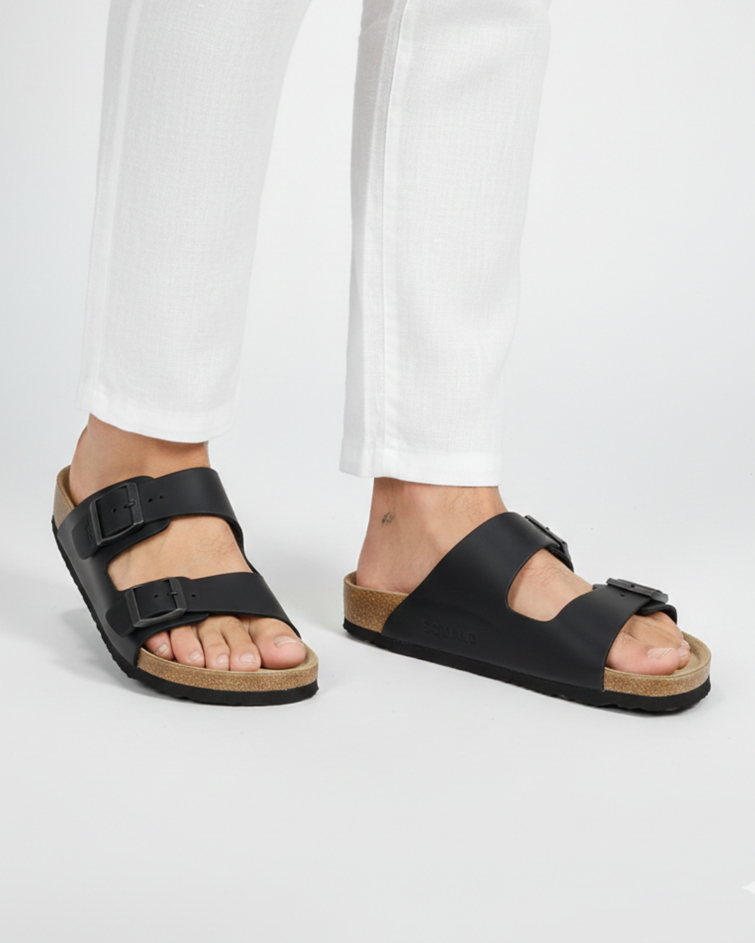 AMALFI SQUALO DOUBLE STRAP OILED LEATHER SANDAL 2.0 - BLACK