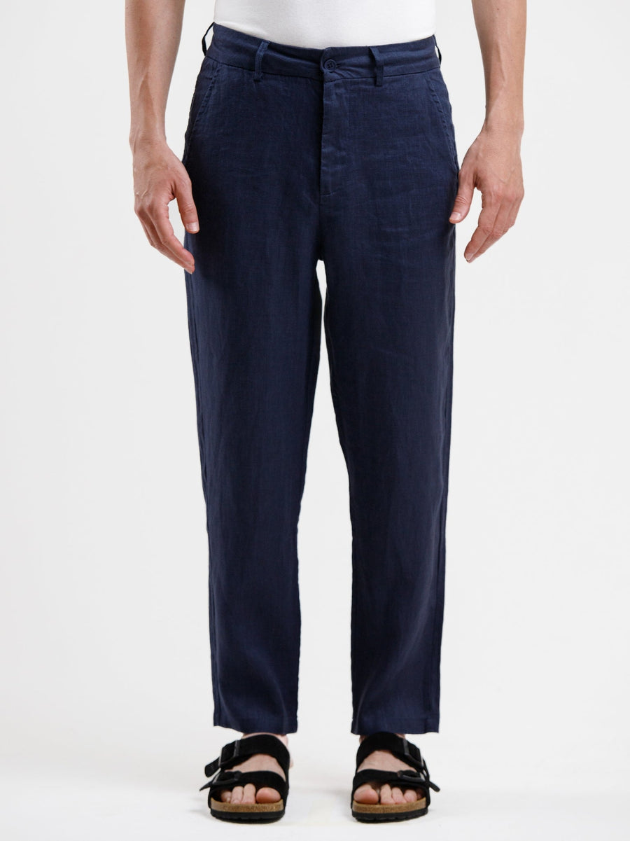 Linen Regular Fit Trouser - Navy