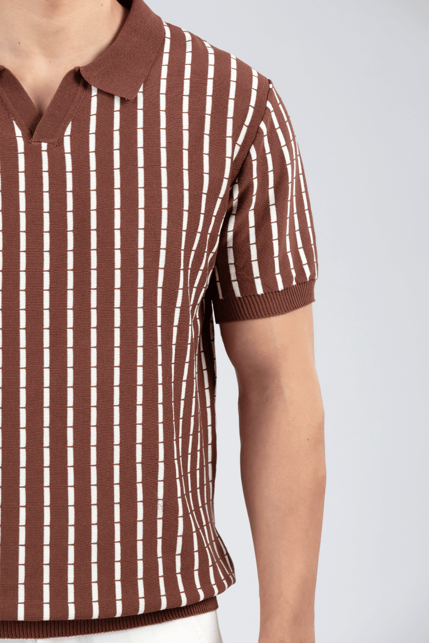 SQUALO STRIPED KNIT POLO TEES