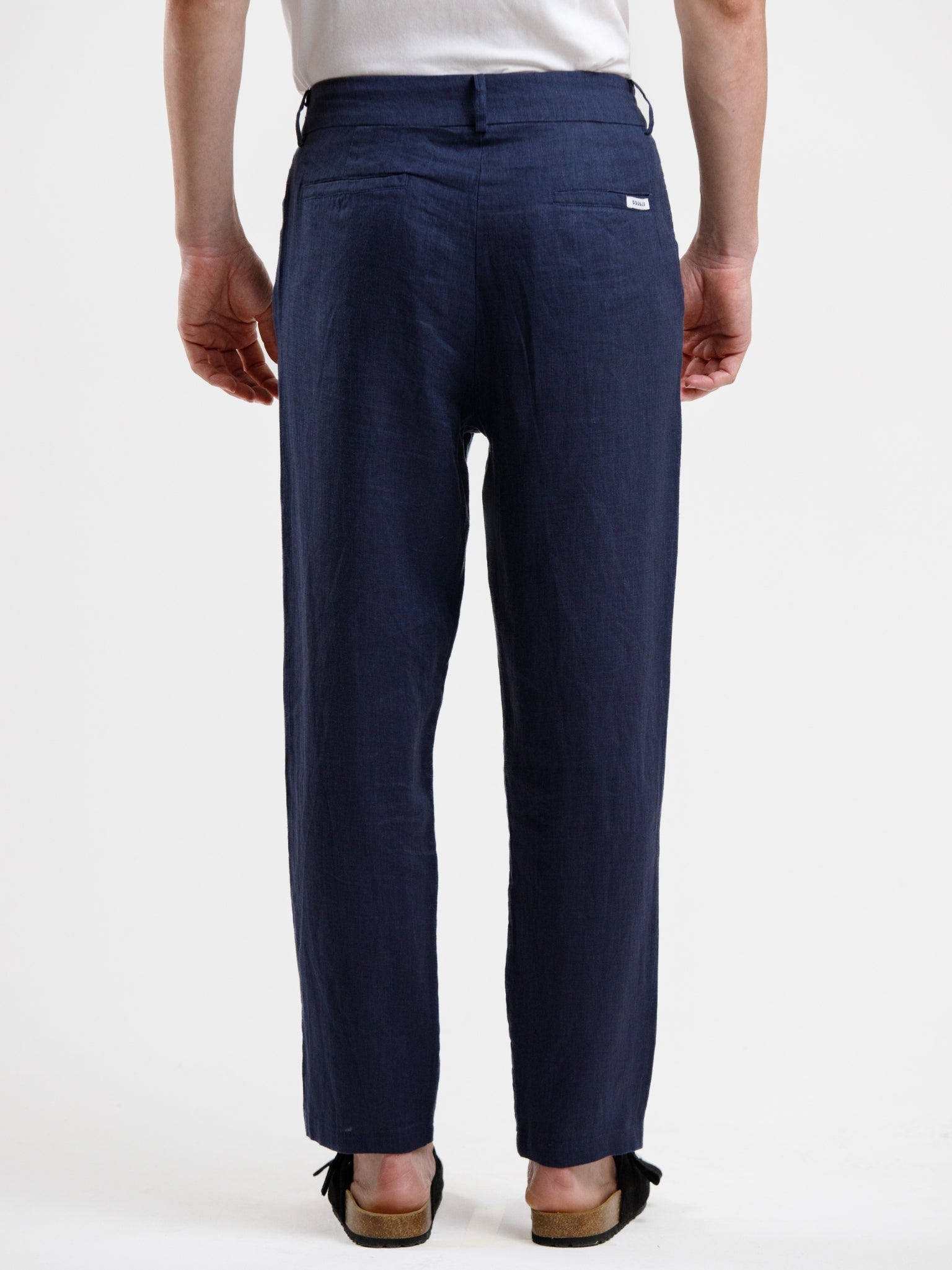 100% Linen Regular Fit Trousers - Navy Blue