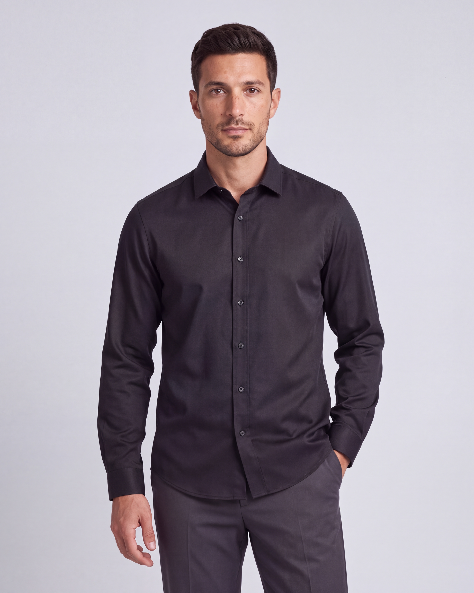 Black Non-Iron Bamboo Satin Shirt
