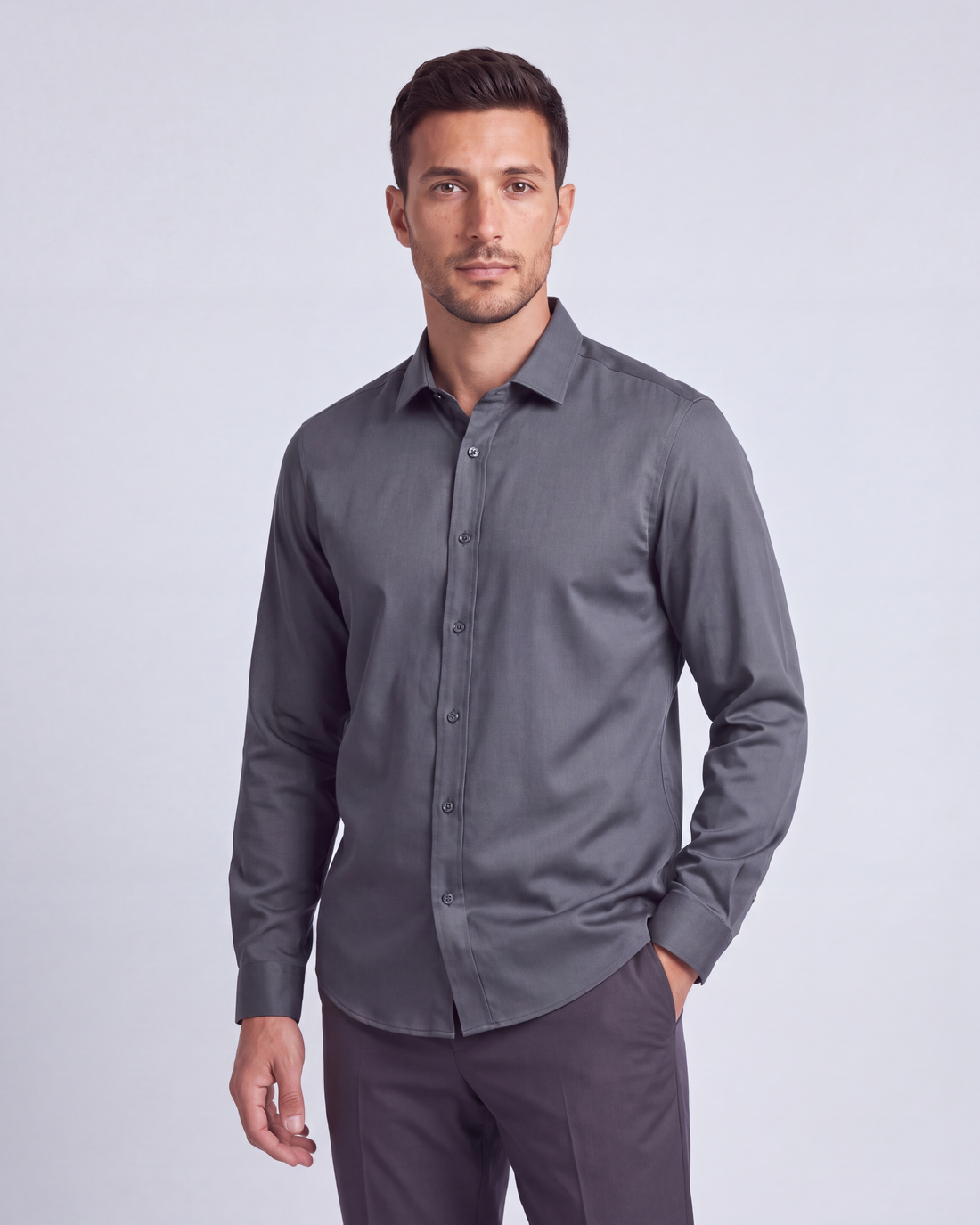 Grey Non-Iron Bamboo Satin Shirt
