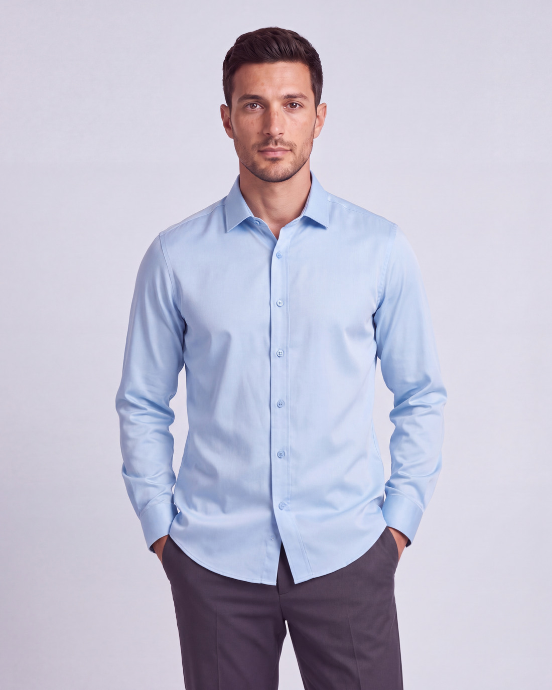 Light Blue Non-Iron Bamboo Satin Shirt