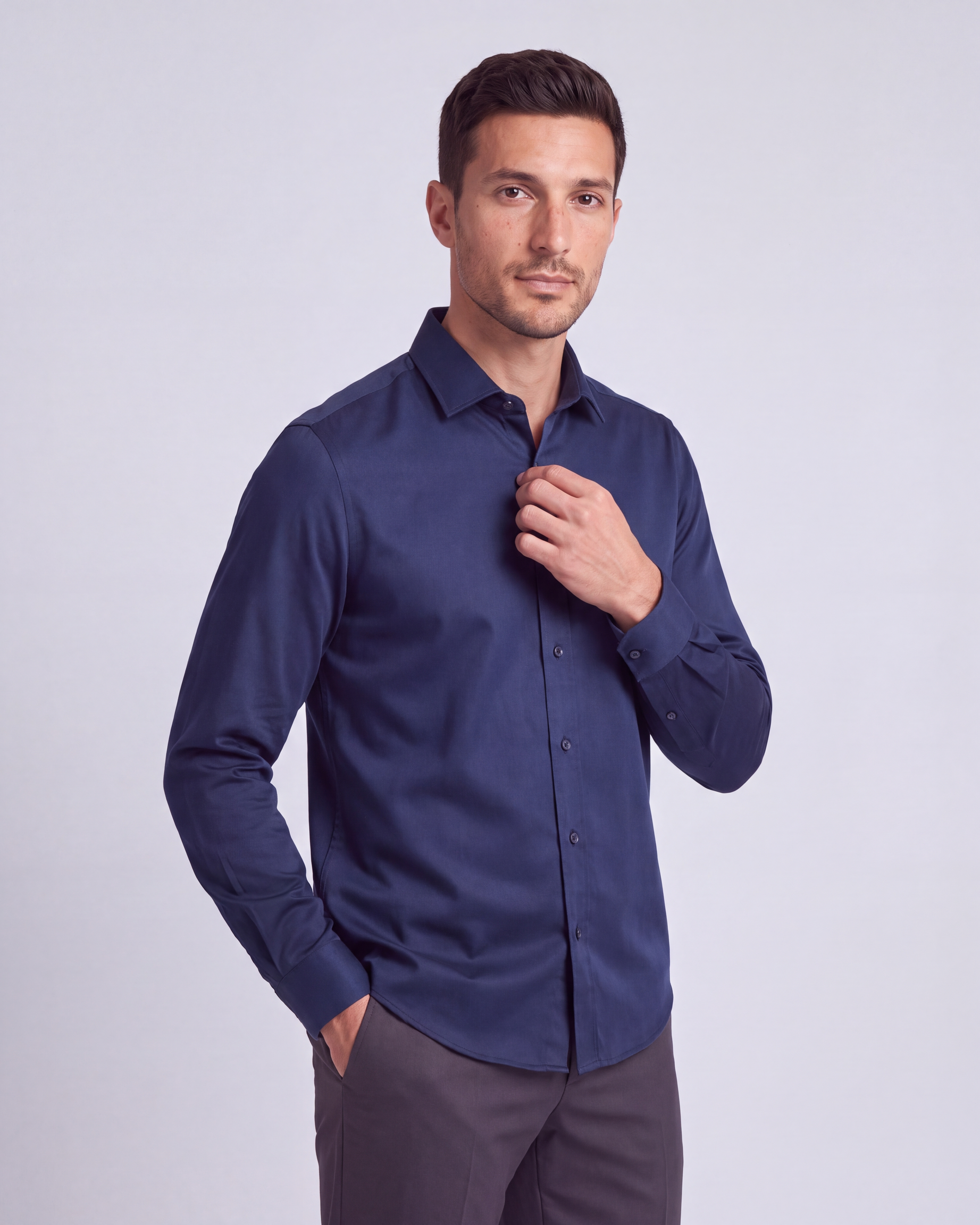 Navy Non-Iron Bamboo Satin Shirt