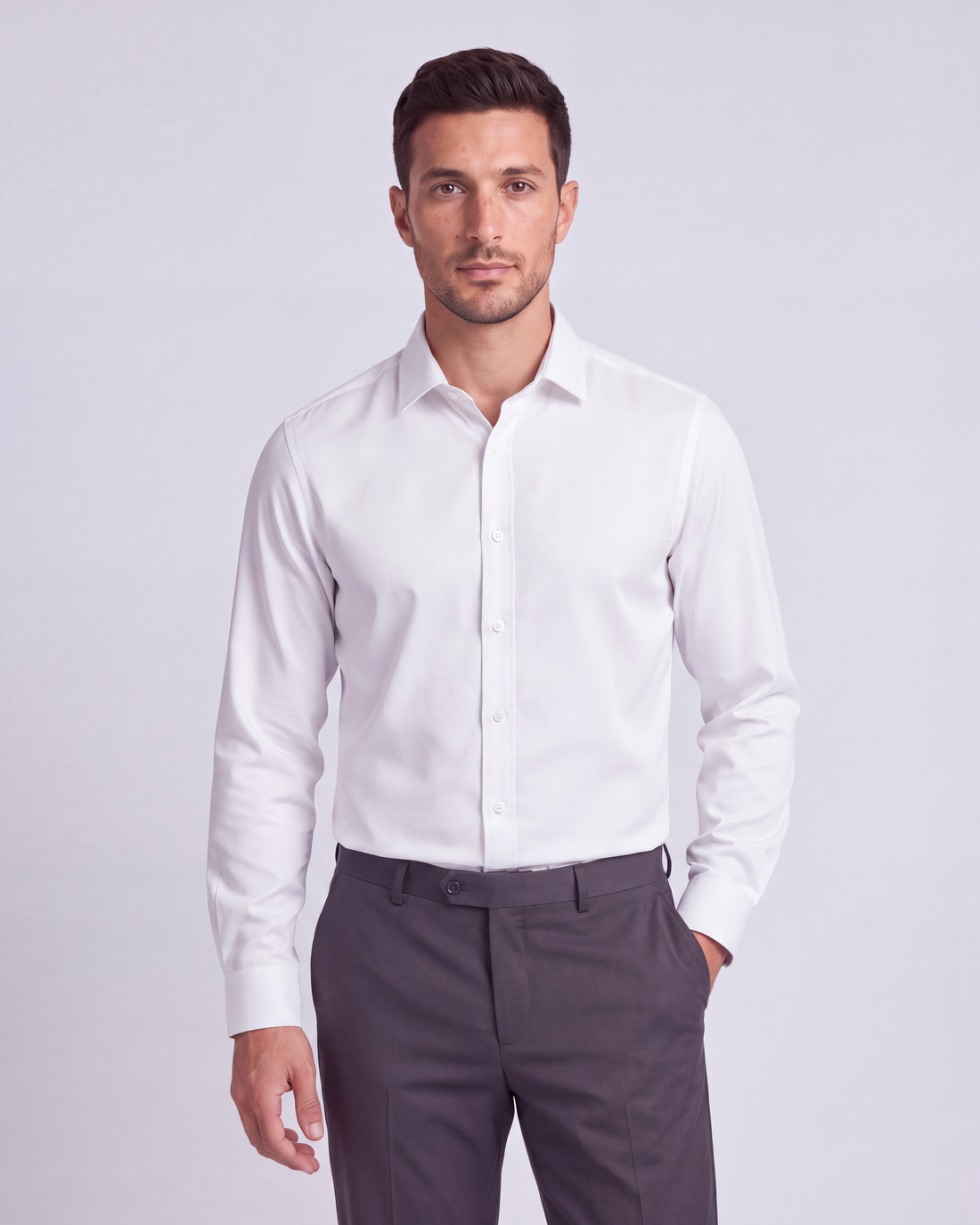 White Non-Iron Bamboo Satin Shirt