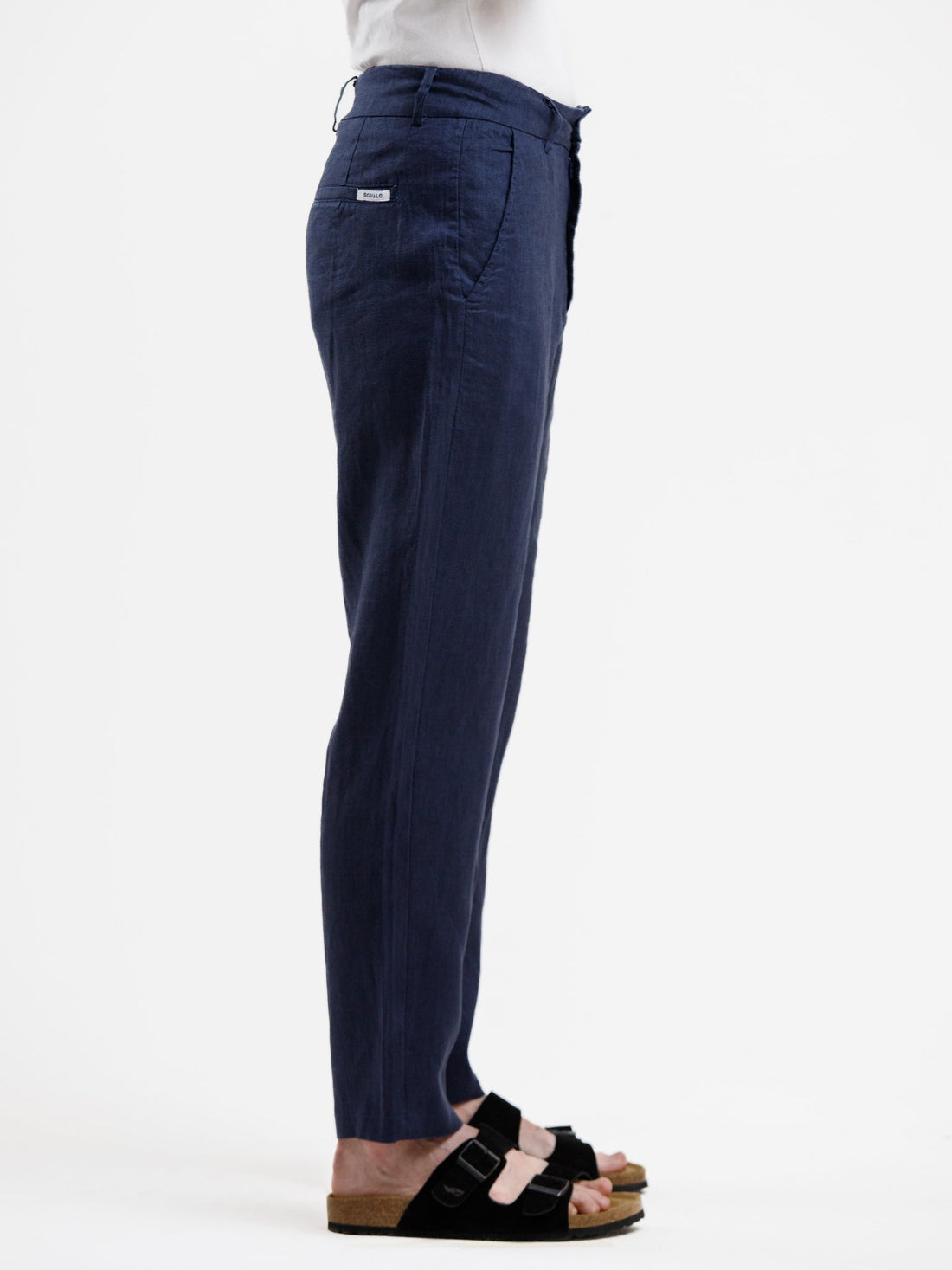 100% Linen Regular Fit Trousers - Navy Blue