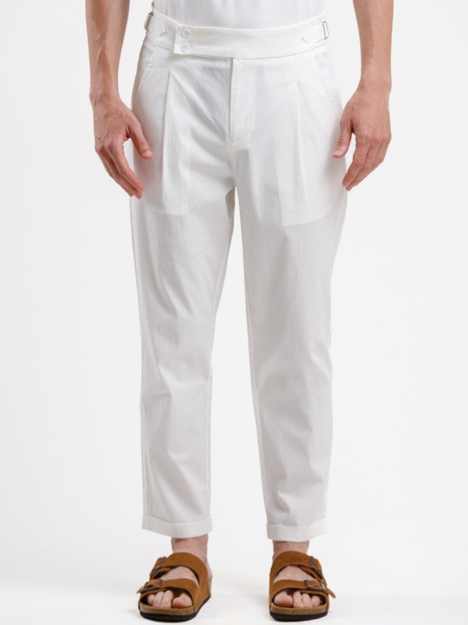 Seersucker Regular Fit Trousers - White