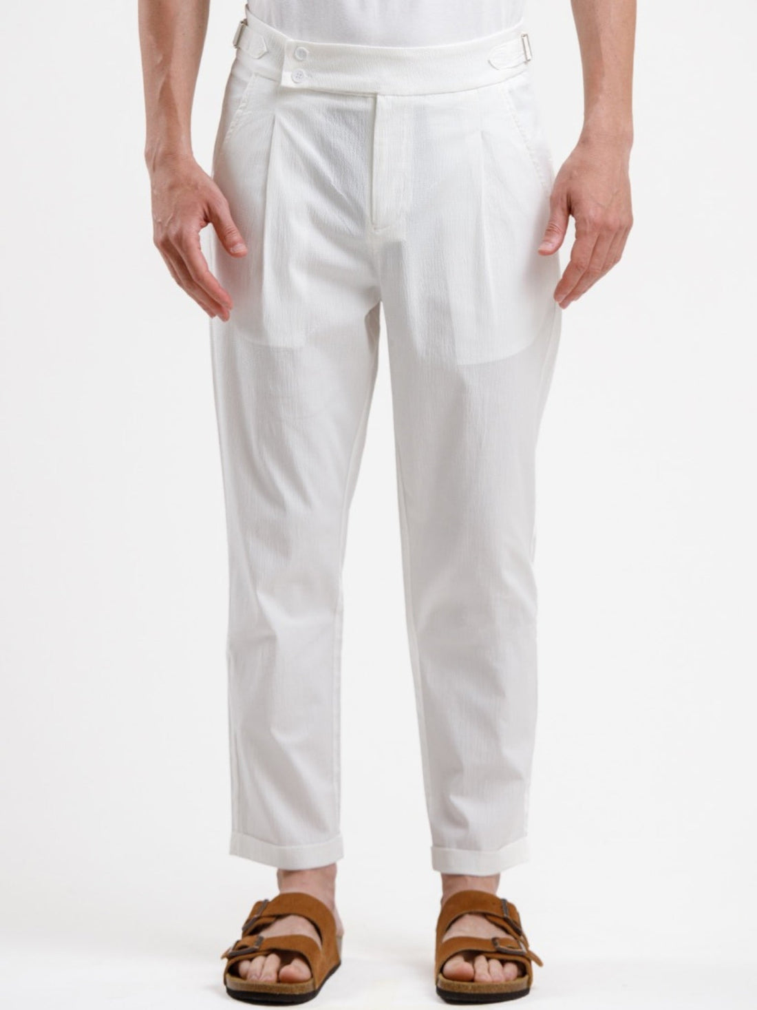Seersucker Regular Fit Trousers - White
