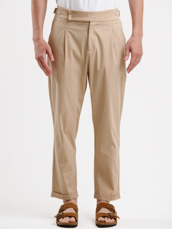 Seersucker Regular Fit Trousers - Khaki