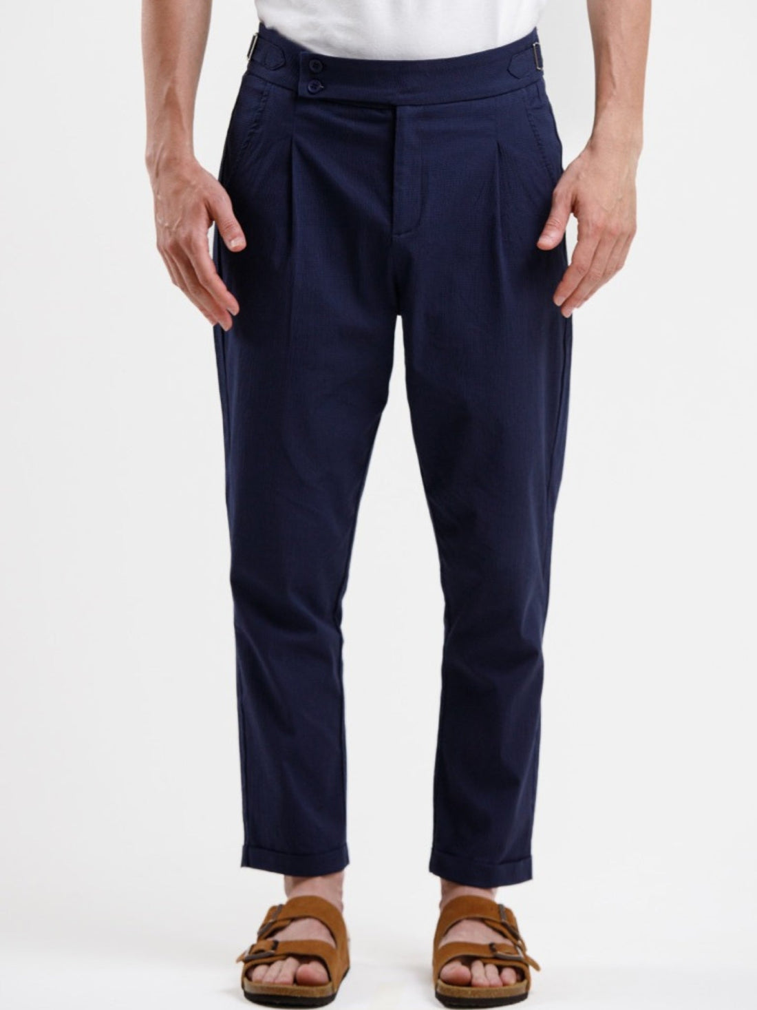 Seersucker Regular Fit Trousers - Blue