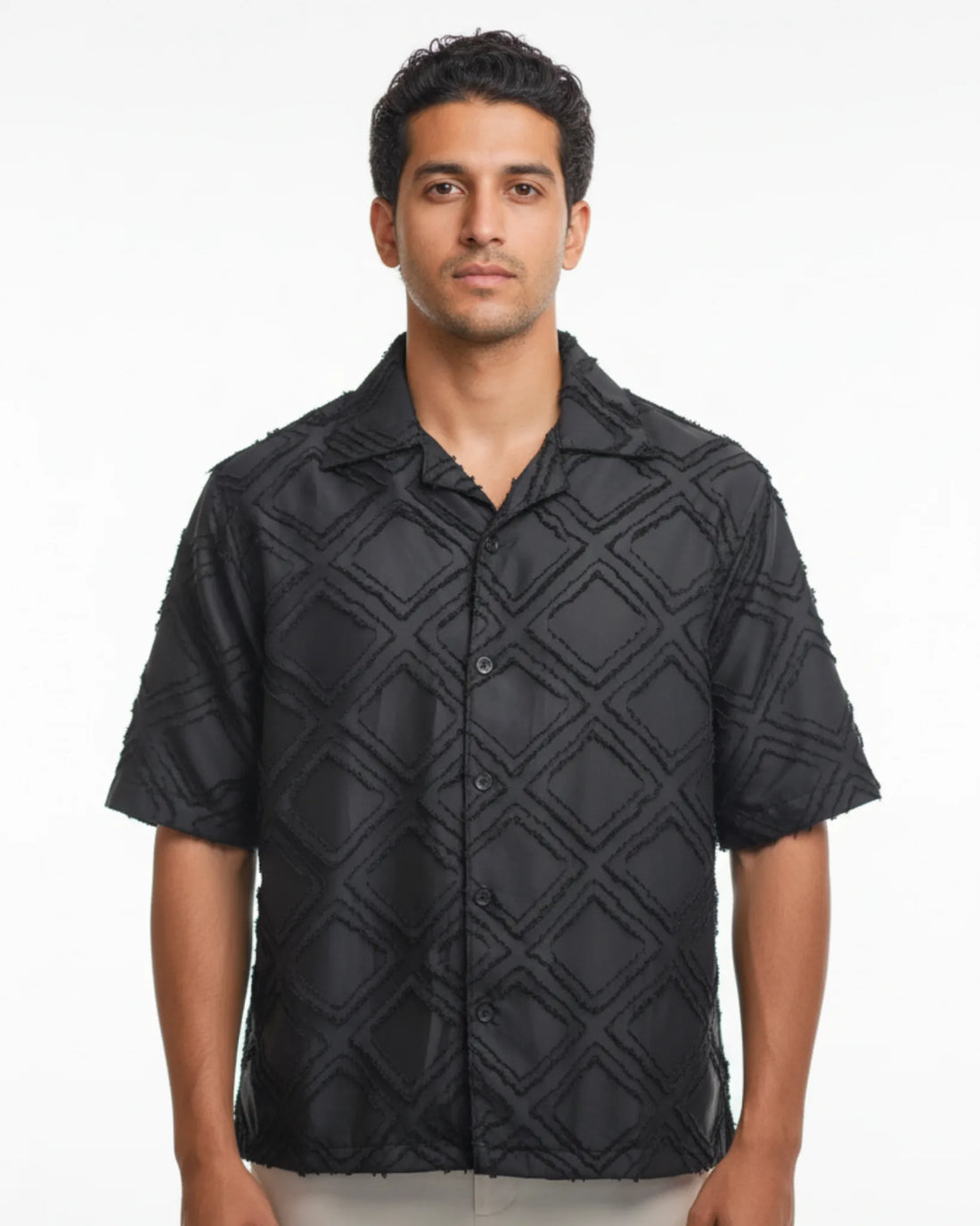 Cuban Collar Textured Shirt