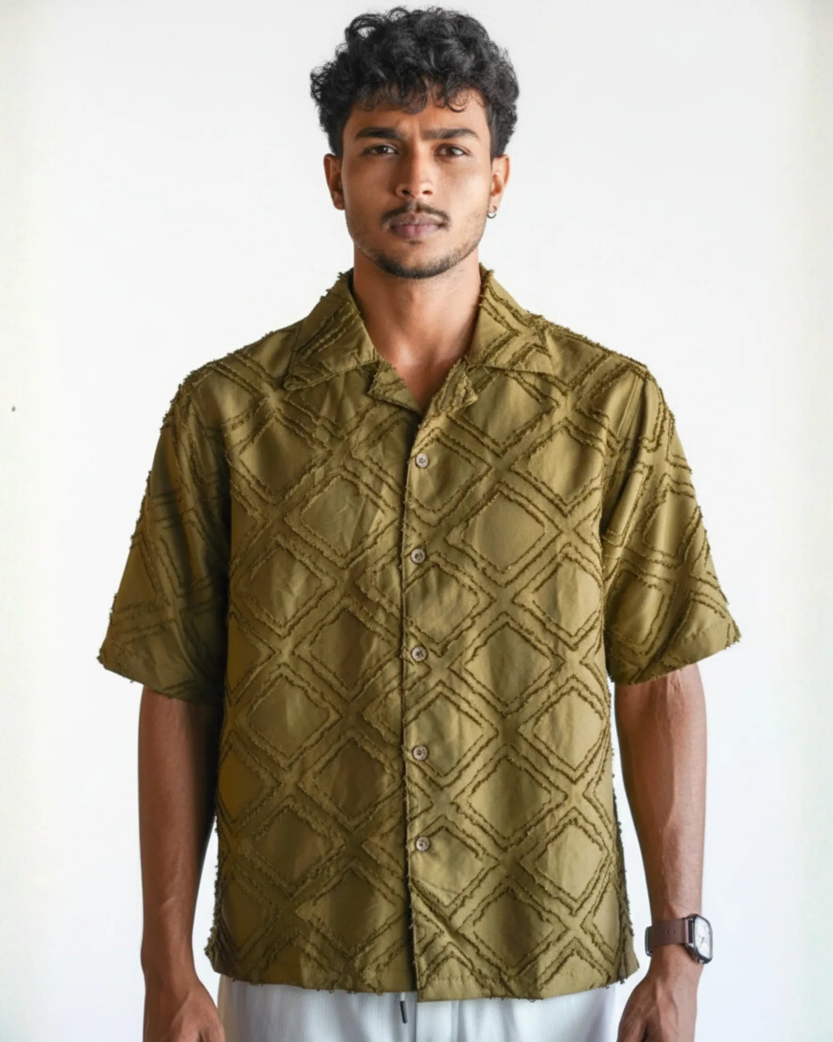 Cuban Collar Textured Shirt