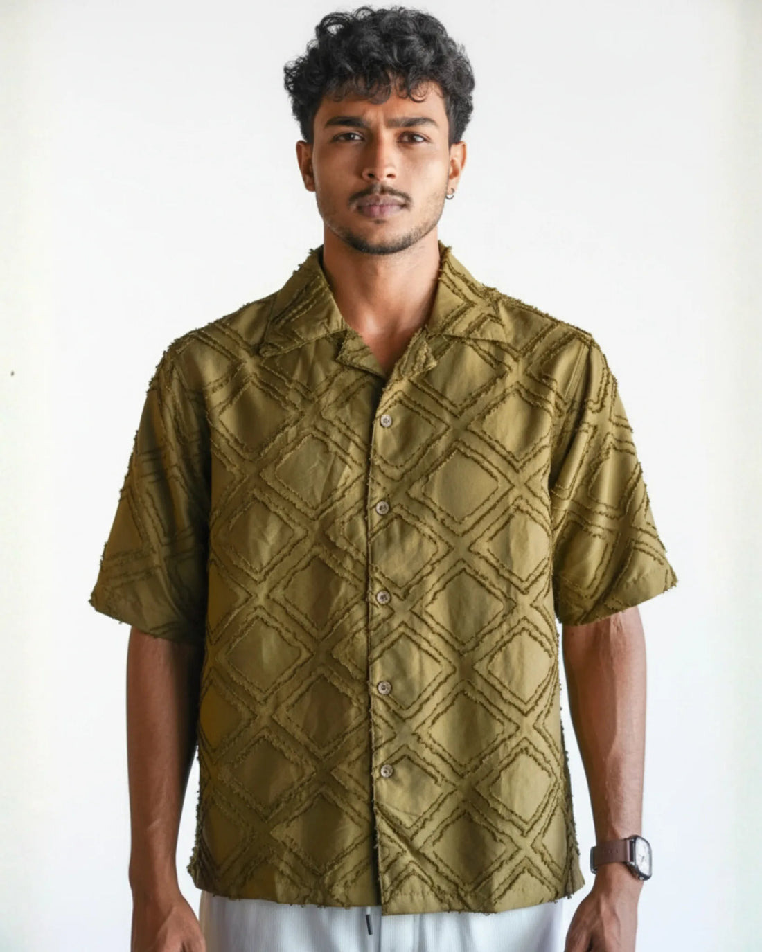 Cuban Collar Textured Shirt