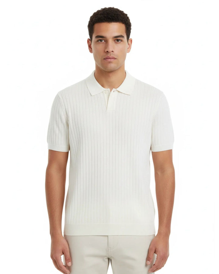 Ribbed Knit Polo - White