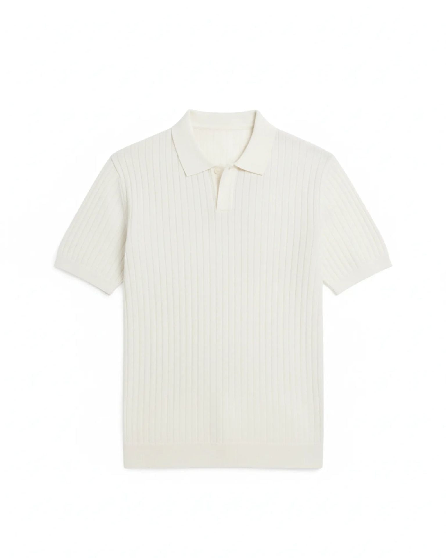 Ribbed Knit Polo - White
