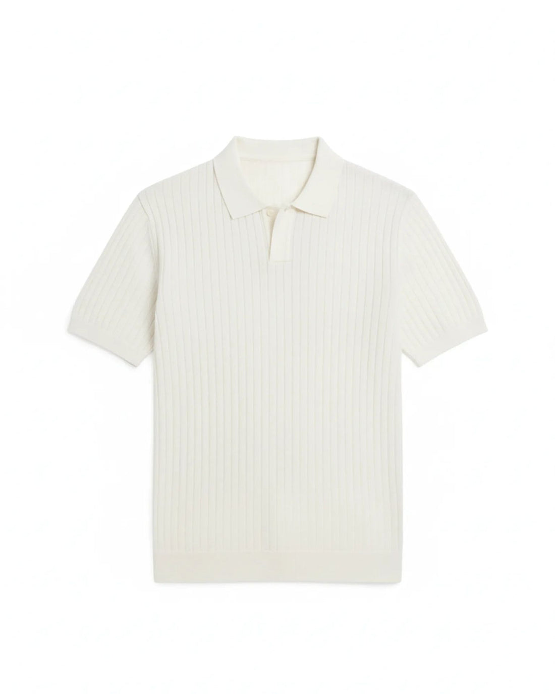 Ribbed Knit Polo - White