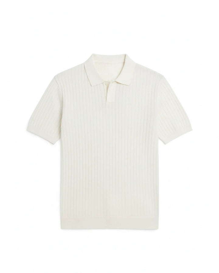 Ribbed Knit Polo - White