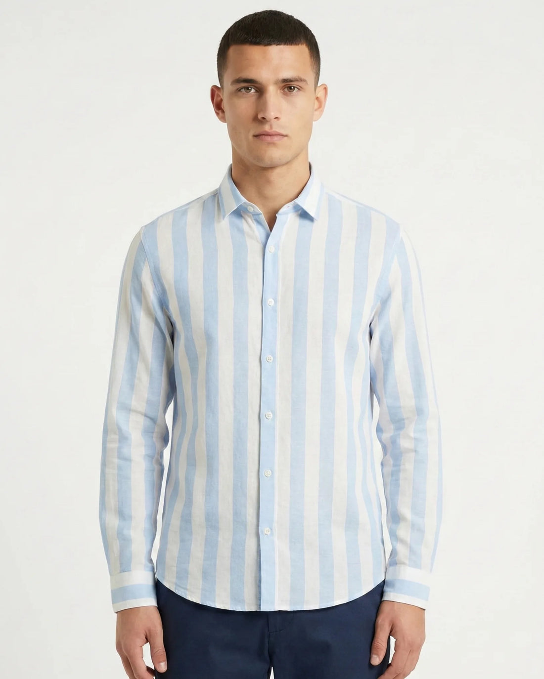 Striped Linen Blend Long Sleeve Shirt