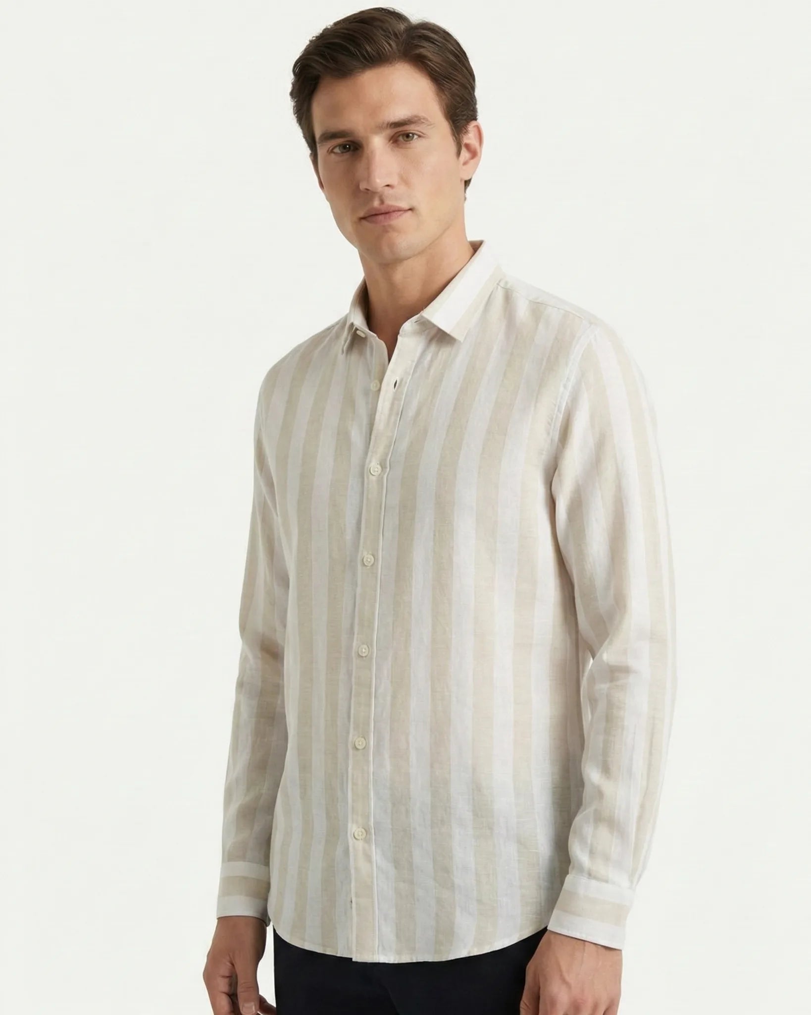 Striped Linen Blend Long Sleeve Shirt