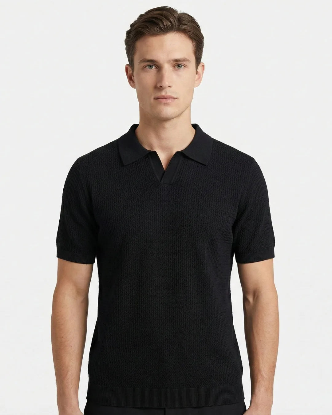 Plain Knit Polo - Black