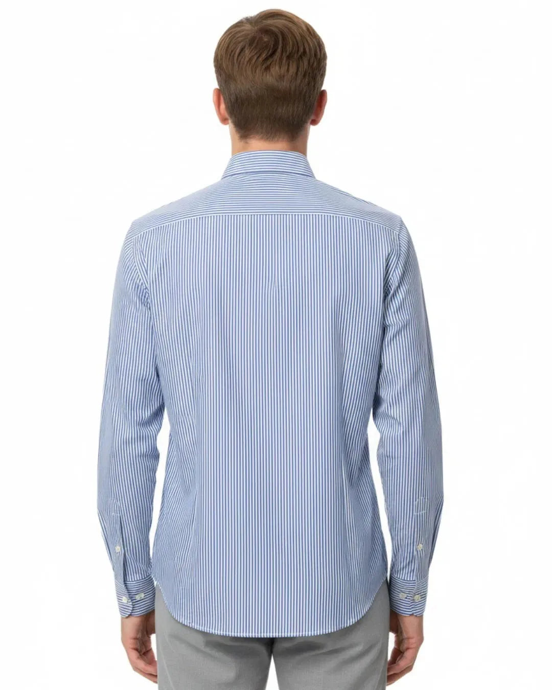 Formal Striped Cotton Blend Long Sleeve Shirt