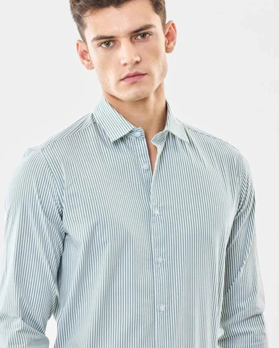 Formal Striped Cotton Blend Long Sleeve Shirt