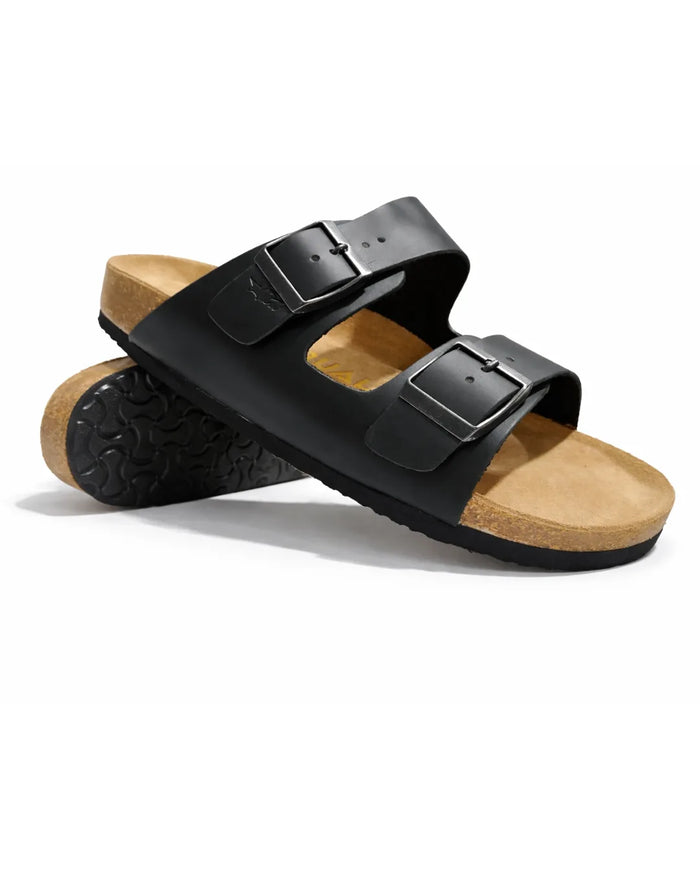 Amalfi Double Strap Oiled Leather Sandal - Black