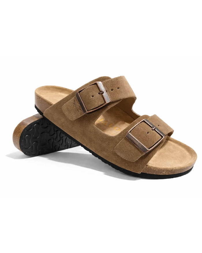 Amalfi Double Strap Suede Leather Sandal - Khaki