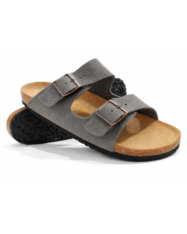 Amalfi Double Strap Suede Leather Sandal - Grey