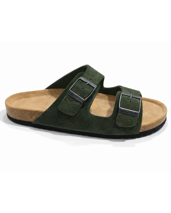 Amalfi Double Strap Suede Leather Sandal - Green