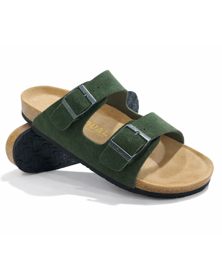 Amalfi Double Strap Suede Leather Sandal - Green