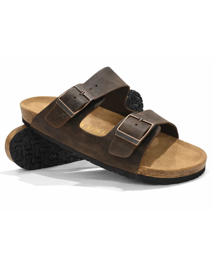 Amalfi Double Strap Oiled Leather Sandal - Brown