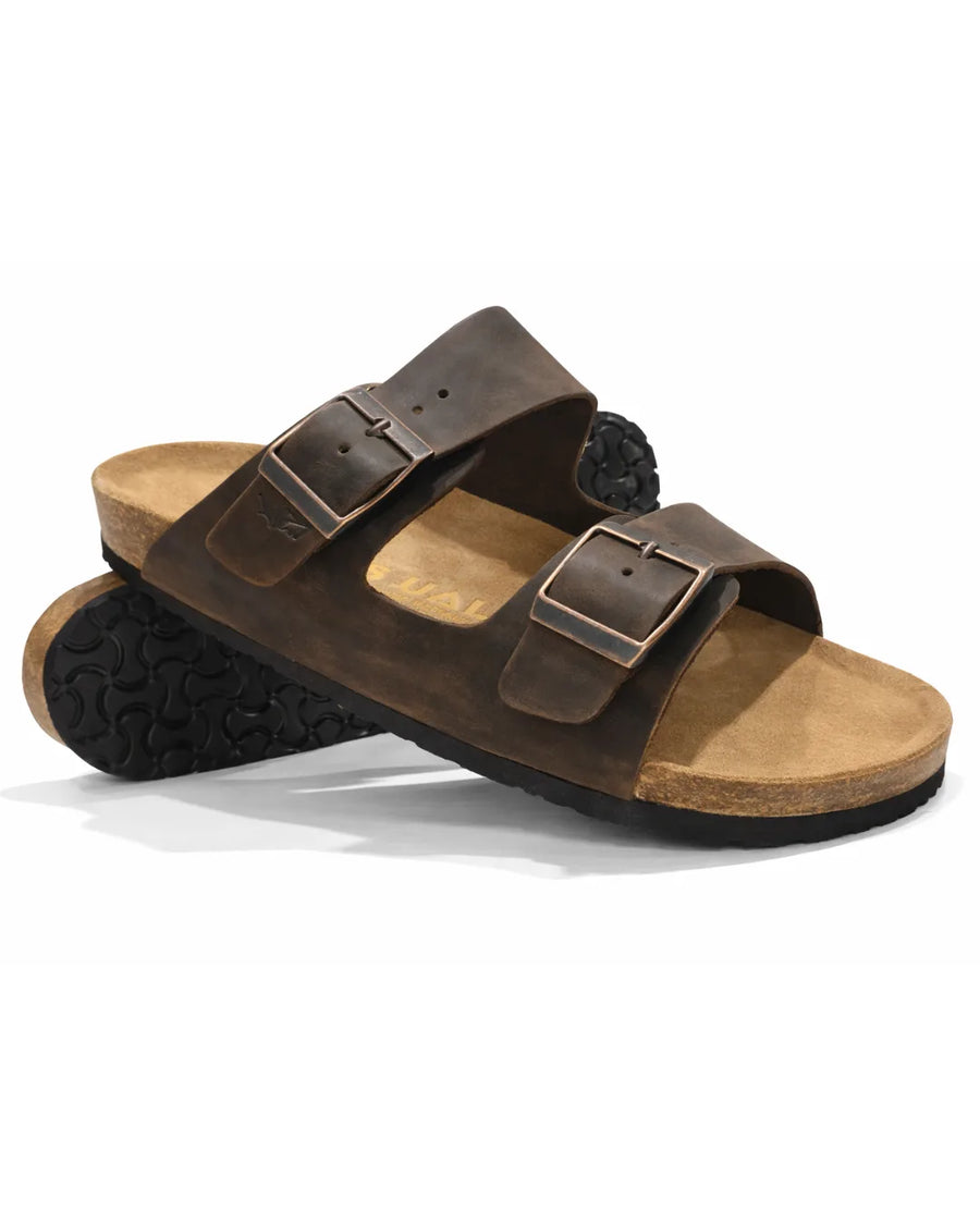 Amalfi Double Strap Oiled Leather Sandal - Brown