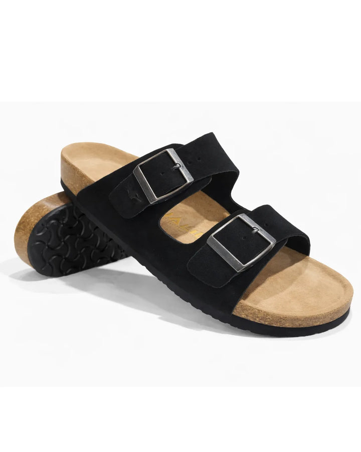 Amalfi Double Strap Suede Leather Sandal - Black