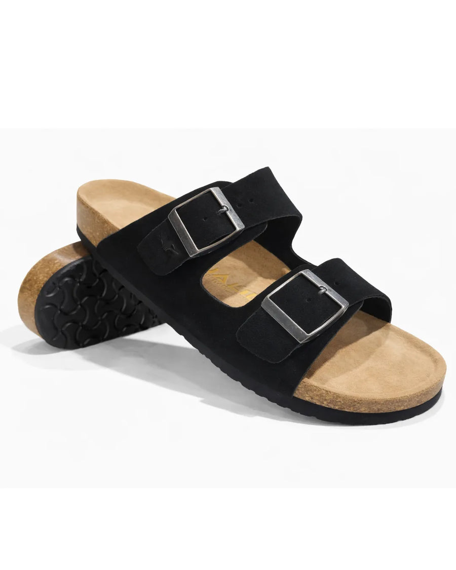 Amalfi Double Strap Suede Leather Sandal - Black