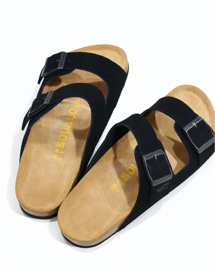 Amalfi Double Strap Suede Leather Sandal - Black