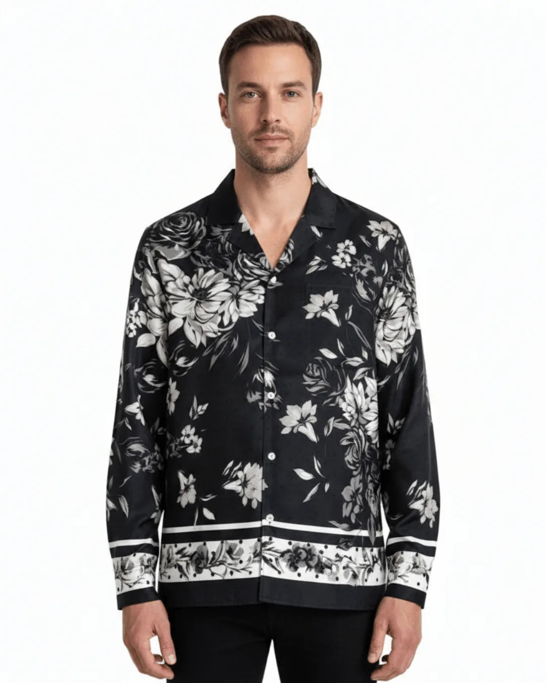 Printed Long Sleeve Shirt - Black