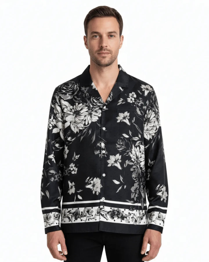 Printed Long Sleeve Shirt - Black