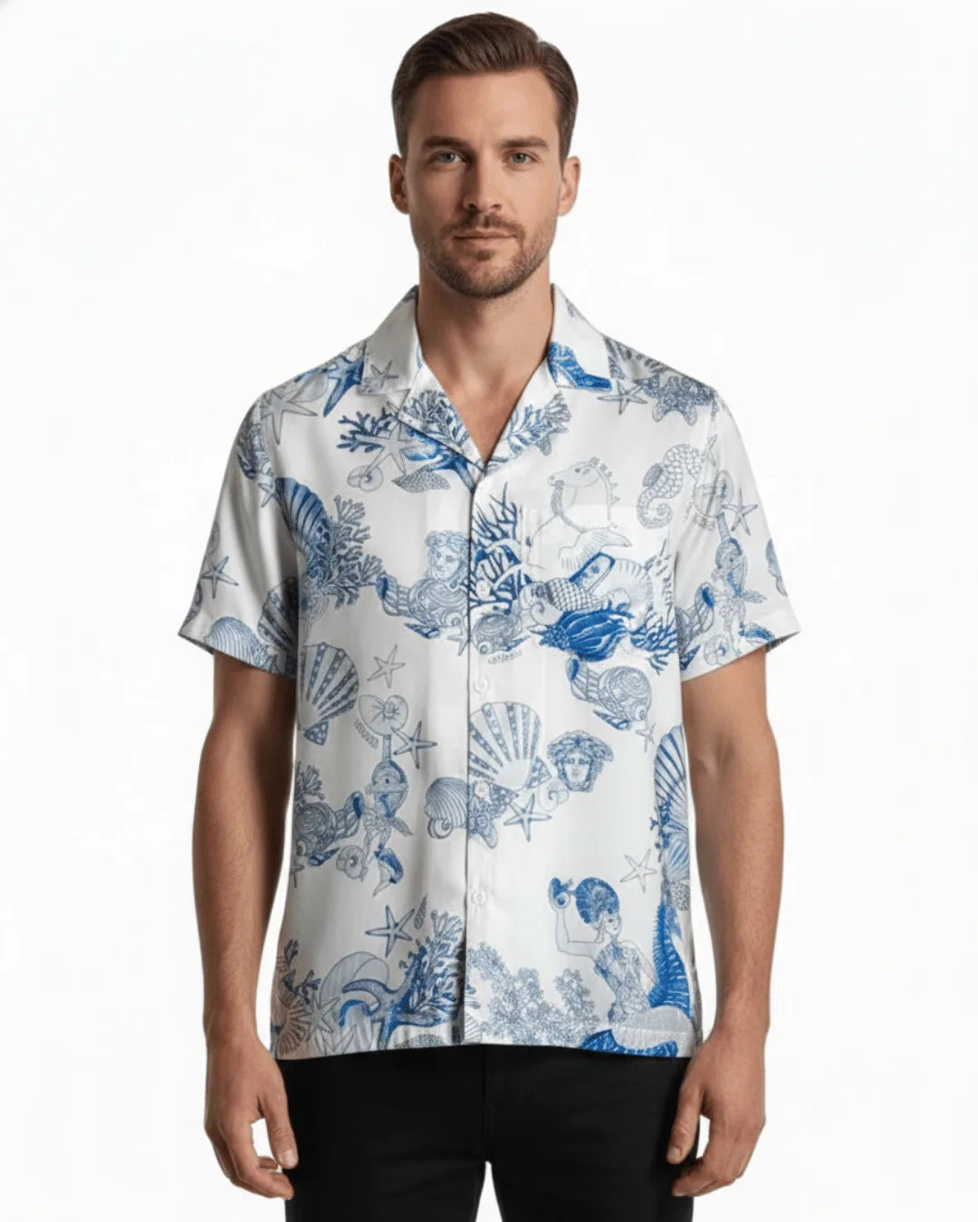 Printed Short Sleeve Shirt - Light Blue
